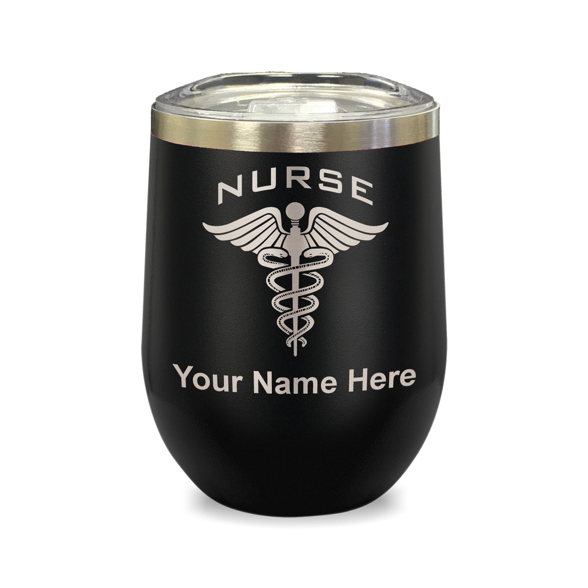 LaserGram Double Wall Stainless Steel Wine Glass, Nurse, Personalized Engraving Included