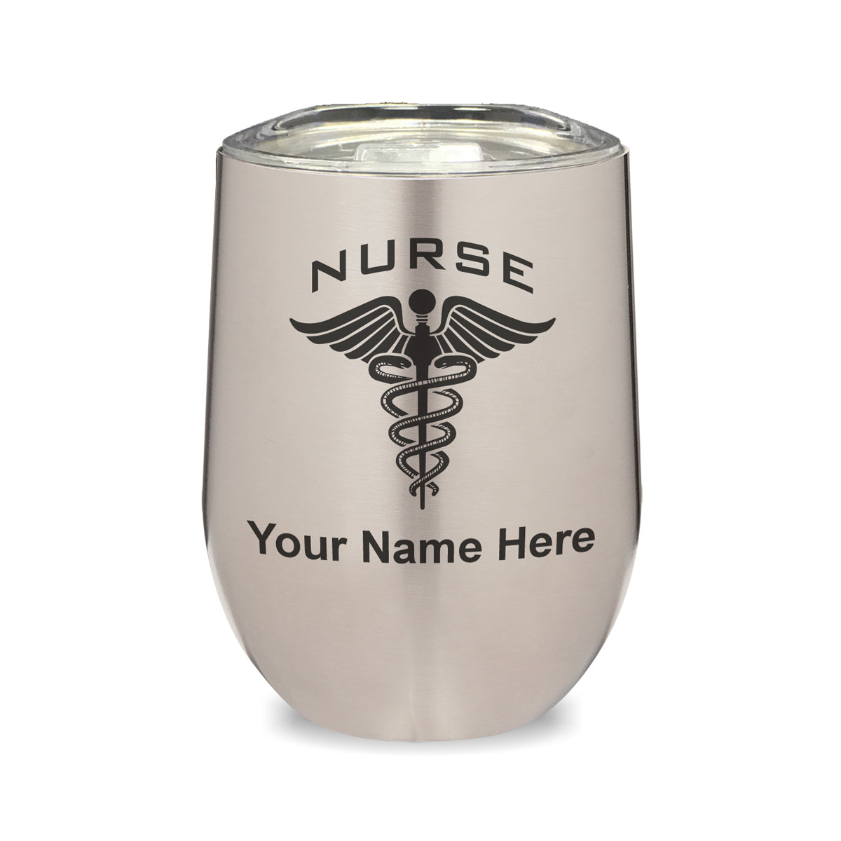 LaserGram Double Wall Stainless Steel Wine Glass, Nurse, Personalized Engraving Included