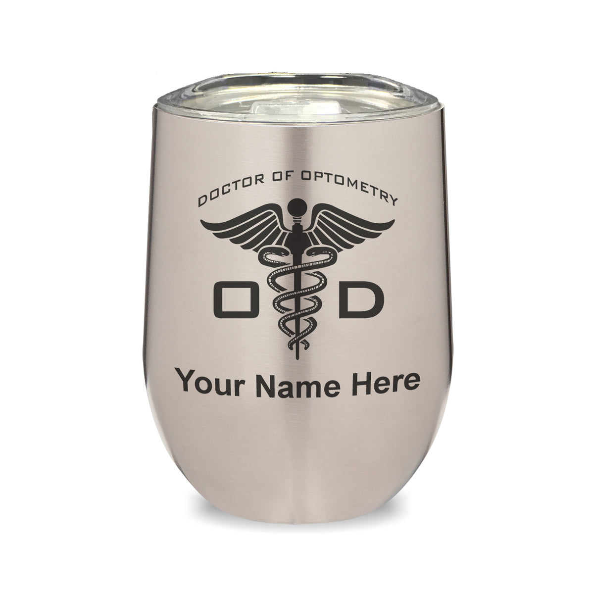 LaserGram Double Wall Stainless Steel Wine Glass, OD Doctor of Optometry, Personalized Engraving Included