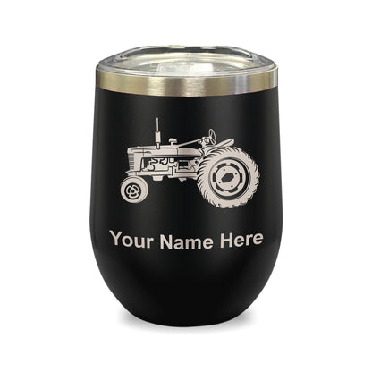 LaserGram Double Wall Stainless Steel Wine Glass, Old Farm Tractor, Personalized Engraving Included