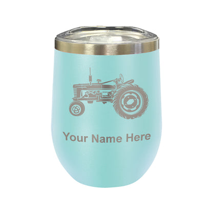 LaserGram Double Wall Stainless Steel Wine Glass, Old Farm Tractor, Personalized Engraving Included