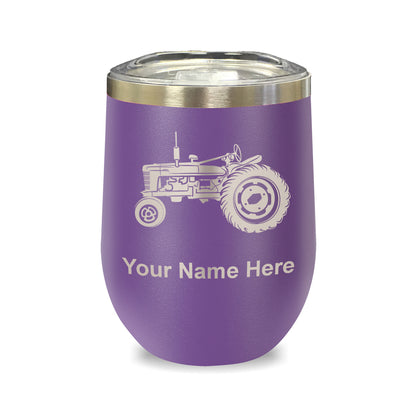 LaserGram Double Wall Stainless Steel Wine Glass, Old Farm Tractor, Personalized Engraving Included