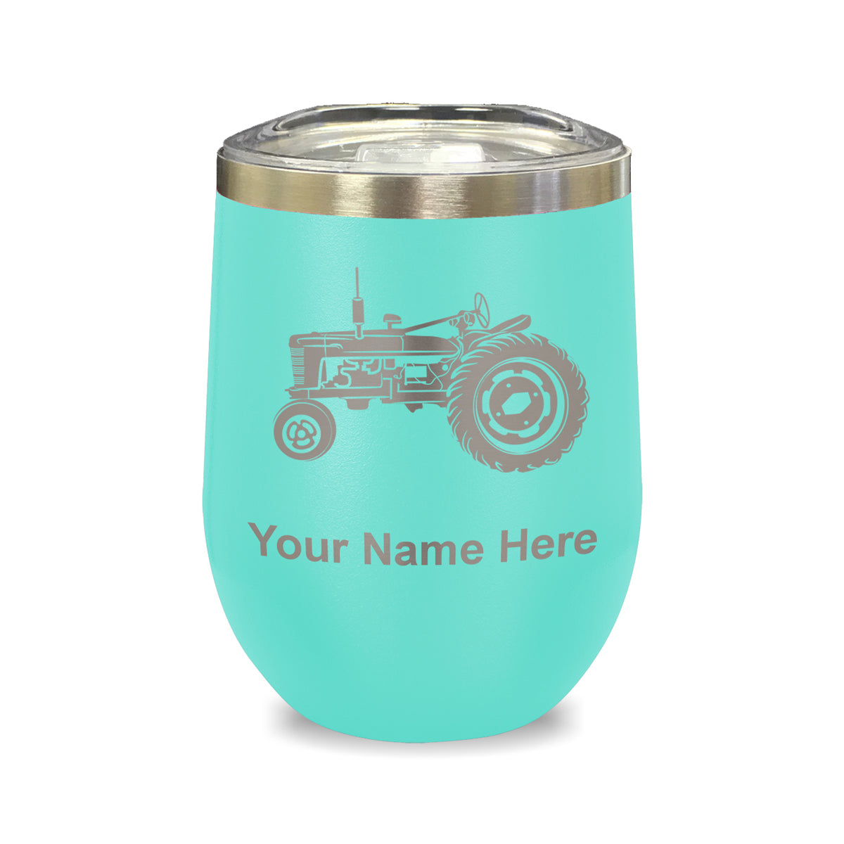 LaserGram Double Wall Stainless Steel Wine Glass, Old Farm Tractor, Personalized Engraving Included