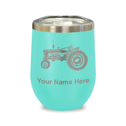 LaserGram Double Wall Stainless Steel Wine Glass, Old Farm Tractor, Personalized Engraving Included