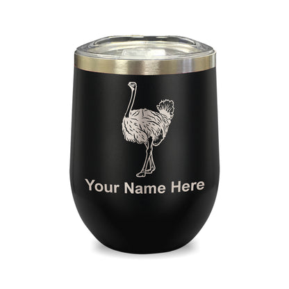 LaserGram Double Wall Stainless Steel Wine Glass, Ostrich, Personalized Engraving Included