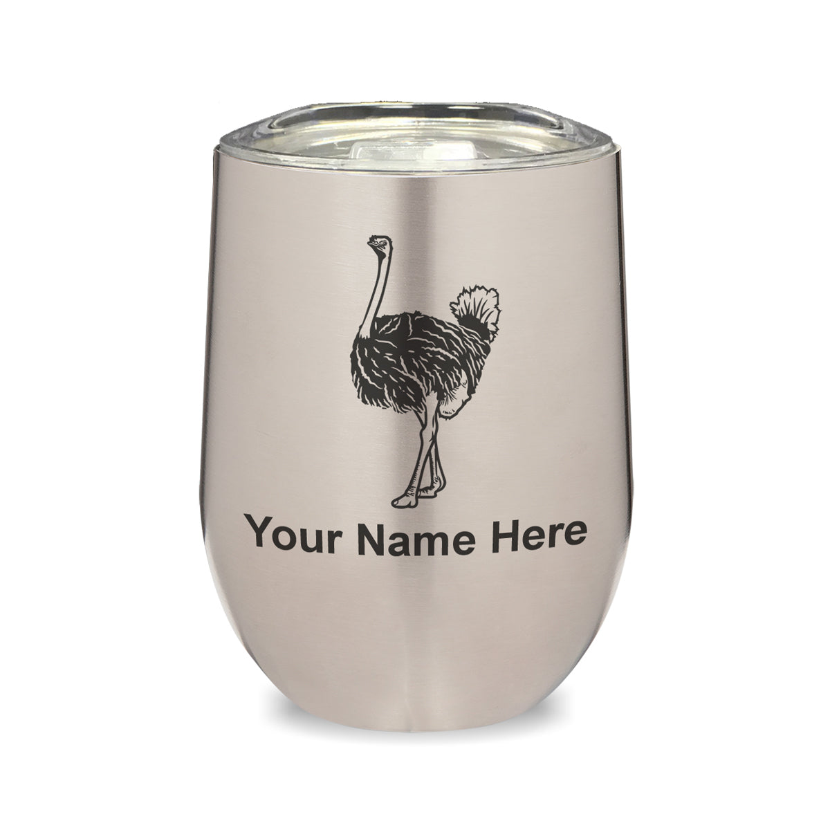 LaserGram Double Wall Stainless Steel Wine Glass, Ostrich, Personalized Engraving Included