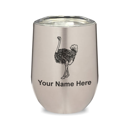 LaserGram Double Wall Stainless Steel Wine Glass, Ostrich, Personalized Engraving Included