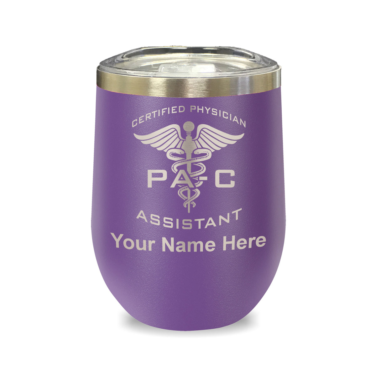 LaserGram Double Wall Stainless Steel Wine Glass, PA-C Certified Physician Assistant, Personalized Engraving Included