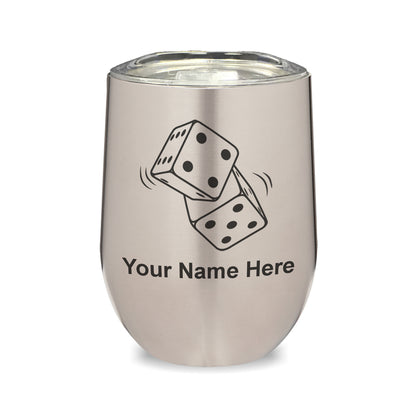 LaserGram Double Wall Stainless Steel Wine Glass, Pair of Dice, Personalized Engraving Included