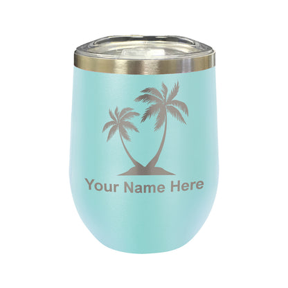 LaserGram Double Wall Stainless Steel Wine Glass, Palm Trees, Personalized Engraving Included