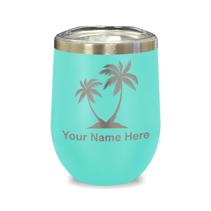 LaserGram Double Wall Stainless Steel Wine Glass, Palm Trees, Personalized Engraving Included