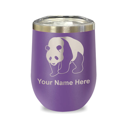 LaserGram Double Wall Stainless Steel Wine Glass, Panda Bear, Personalized Engraving Included