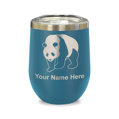 LaserGram Double Wall Stainless Steel Wine Glass, Panda Bear, Personalized Engraving Included