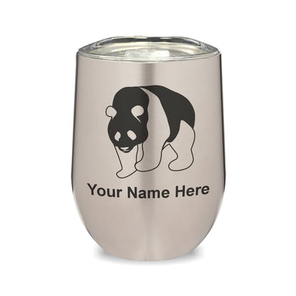 LaserGram Double Wall Stainless Steel Wine Glass, Panda Bear, Personalized Engraving Included