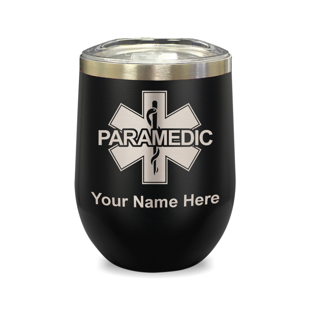 LaserGram Double Wall Stainless Steel Wine Glass, Paramedic, Personalized Engraving Included