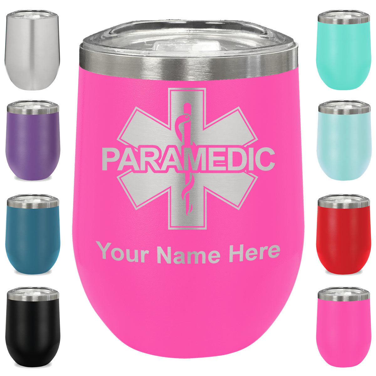 LaserGram Double Wall Stainless Steel Wine Glass, Paramedic, Personalized Engraving Included