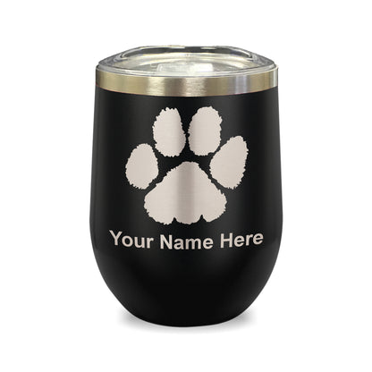 LaserGram Double Wall Stainless Steel Wine Glass, Paw Print, Personalized Engraving Included