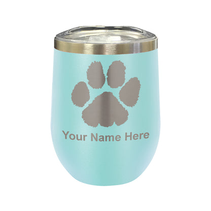 LaserGram Double Wall Stainless Steel Wine Glass, Paw Print, Personalized Engraving Included