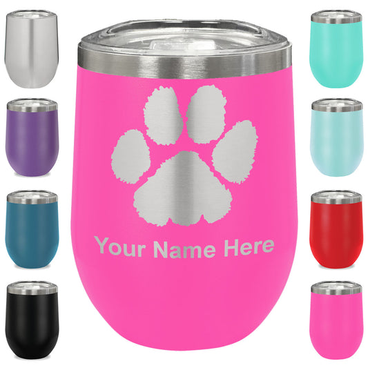 LaserGram Double Wall Stainless Steel Wine Glass, Paw Print, Personalized Engraving Included