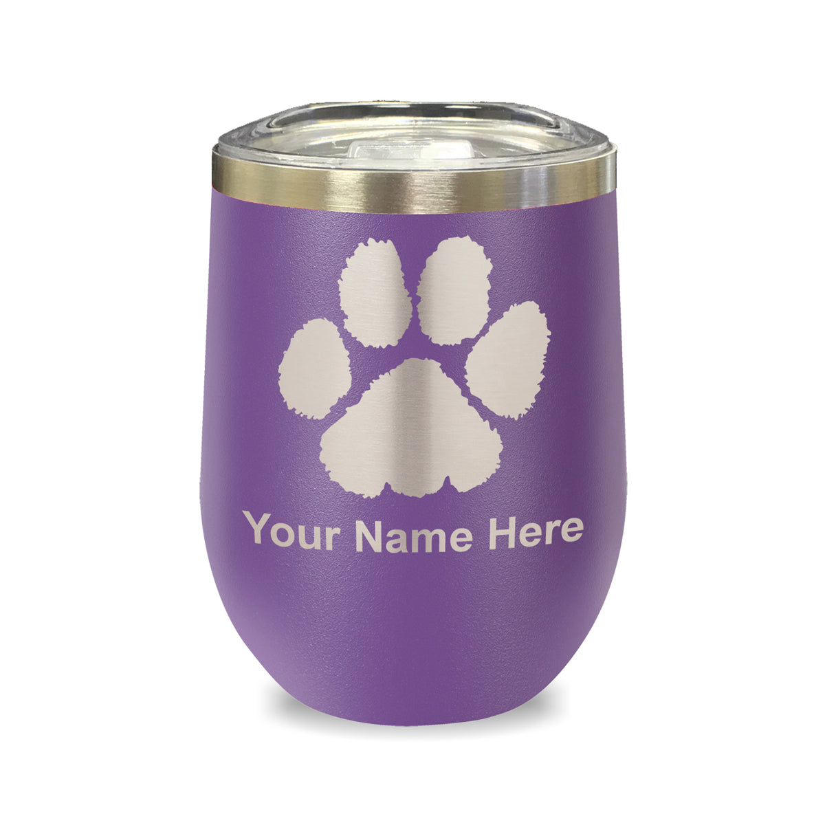 LaserGram Double Wall Stainless Steel Wine Glass, Paw Print, Personalized Engraving Included