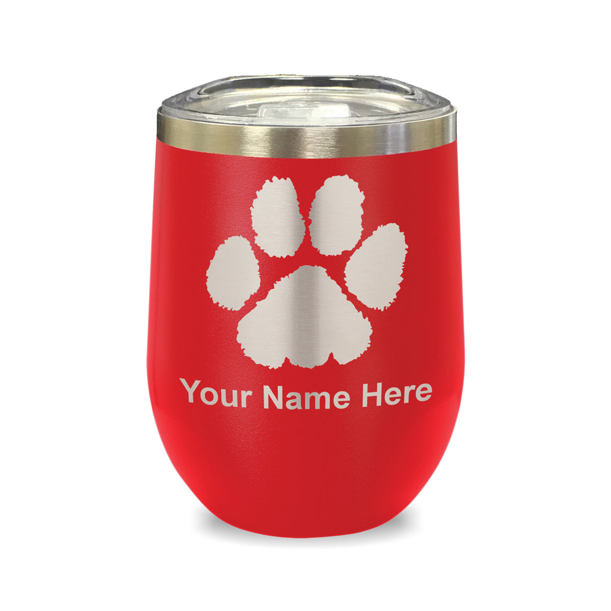 LaserGram Double Wall Stainless Steel Wine Glass, Paw Print, Personalized Engraving Included