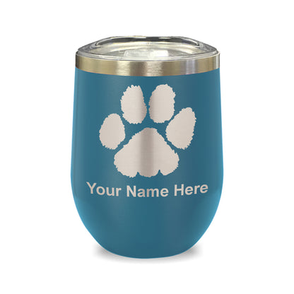 LaserGram Double Wall Stainless Steel Wine Glass, Paw Print, Personalized Engraving Included