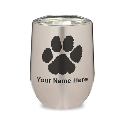 LaserGram Double Wall Stainless Steel Wine Glass, Paw Print, Personalized Engraving Included