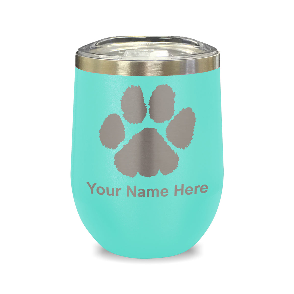 LaserGram Double Wall Stainless Steel Wine Glass, Paw Print, Personalized Engraving Included