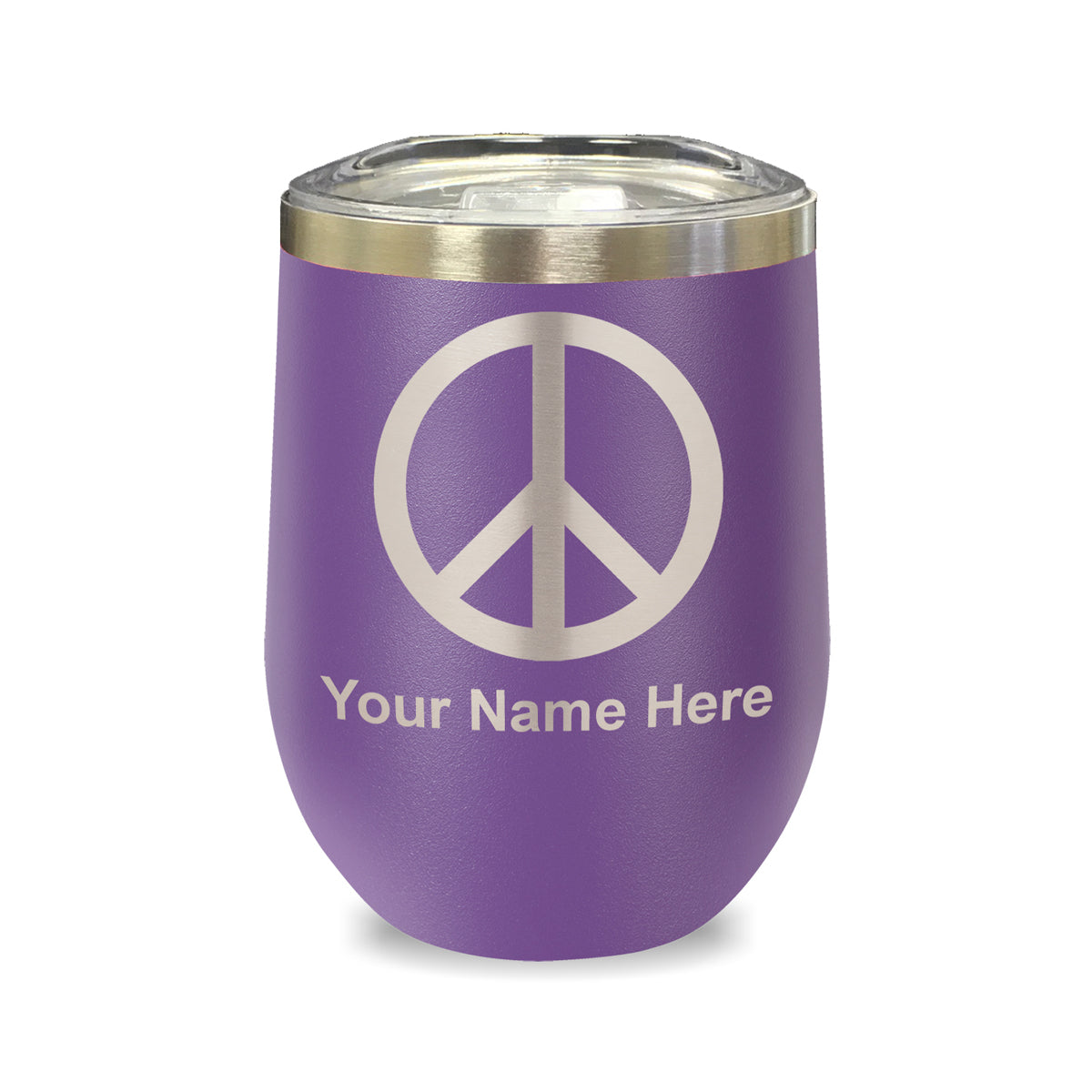 LaserGram Double Wall Stainless Steel Wine Glass, Peace Sign, Personalized Engraving Included