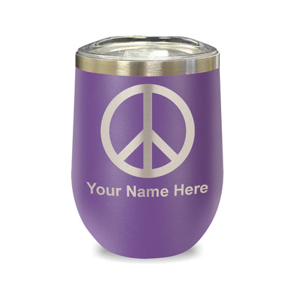 LaserGram Double Wall Stainless Steel Wine Glass, Peace Sign, Personalized Engraving Included