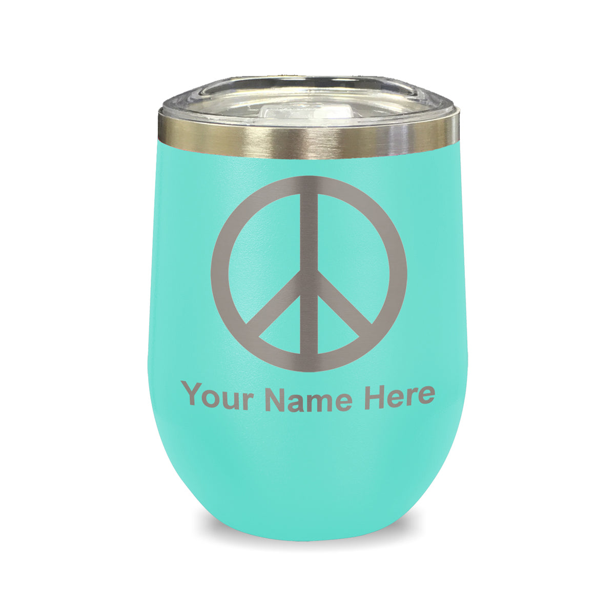 LaserGram Double Wall Stainless Steel Wine Glass, Peace Sign, Personalized Engraving Included