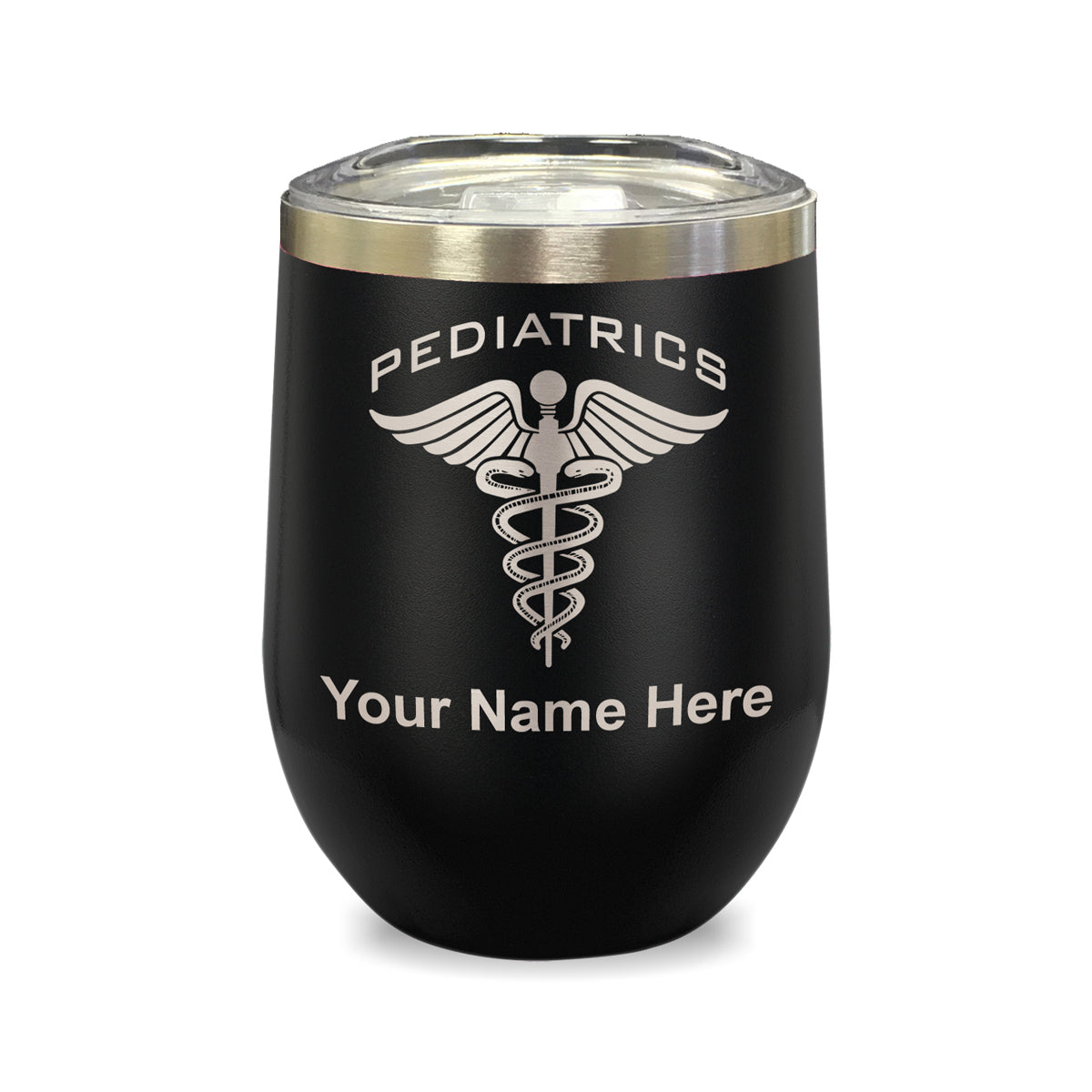 LaserGram Double Wall Stainless Steel Wine Glass, Pediatrics, Personalized Engraving Included