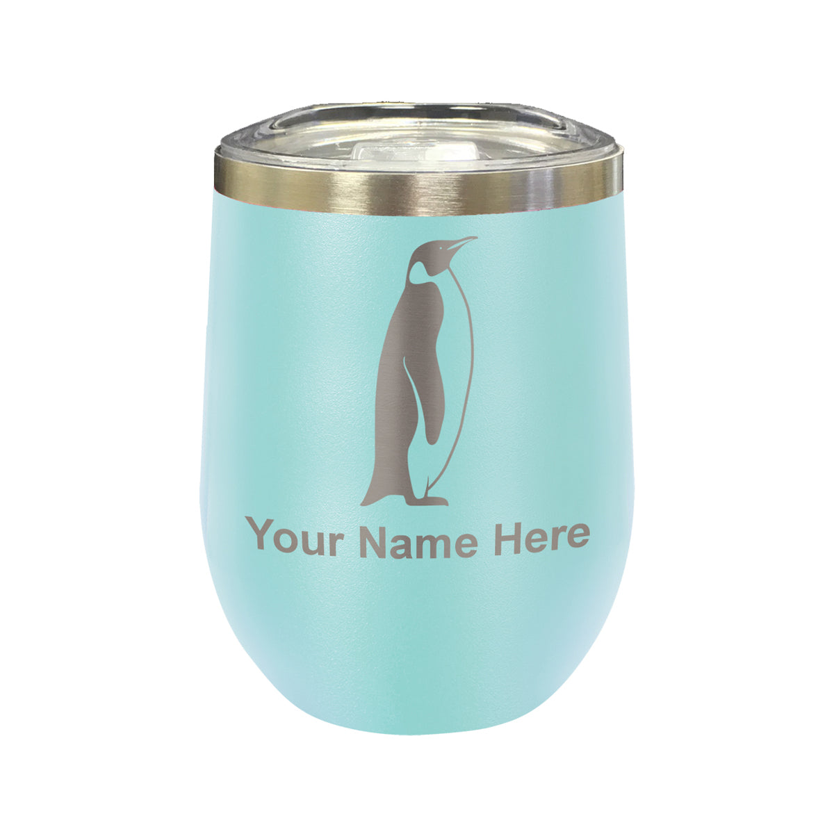 LaserGram Double Wall Stainless Steel Wine Glass, Penguin, Personalized Engraving Included