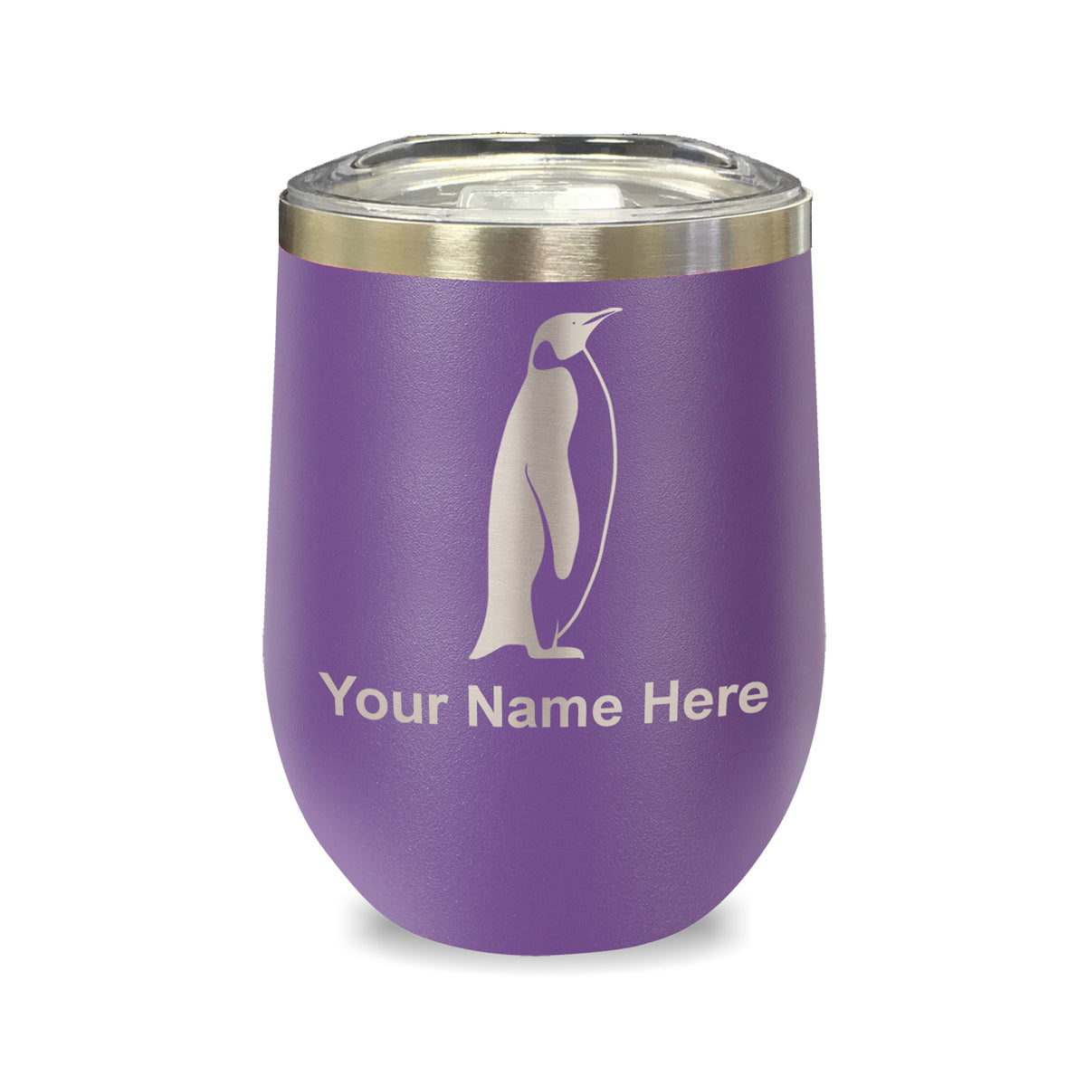 LaserGram Double Wall Stainless Steel Wine Glass, Penguin, Personalized Engraving Included