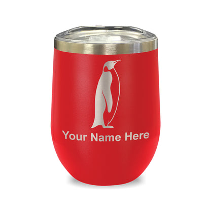 LaserGram Double Wall Stainless Steel Wine Glass, Penguin, Personalized Engraving Included