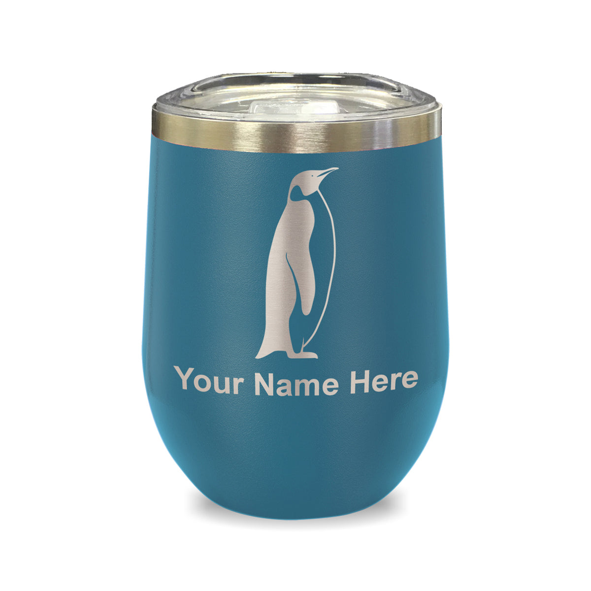 LaserGram Double Wall Stainless Steel Wine Glass, Penguin, Personalized Engraving Included