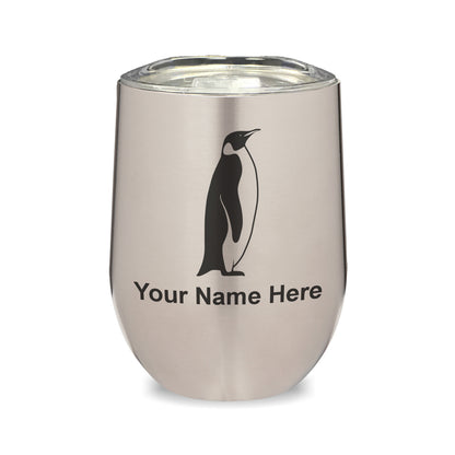 LaserGram Double Wall Stainless Steel Wine Glass, Penguin, Personalized Engraving Included