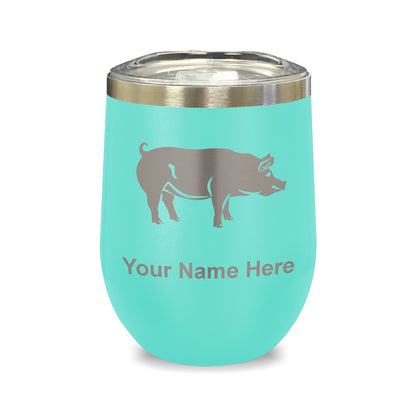 LaserGram Double Wall Stainless Steel Wine Glass, Pig, Personalized Engraving Included