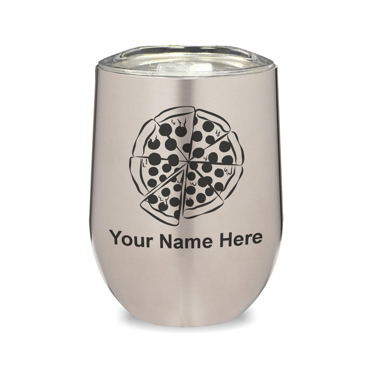 LaserGram Double Wall Stainless Steel Wine Glass, Pizza, Personalized Engraving Included