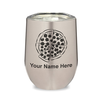 LaserGram Double Wall Stainless Steel Wine Glass, Pizza, Personalized Engraving Included