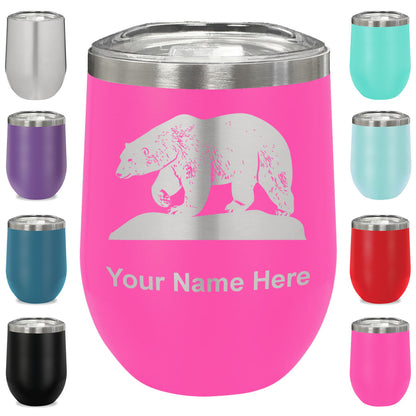 LaserGram Double Wall Stainless Steel Wine Glass, Polar Bear, Personalized Engraving Included