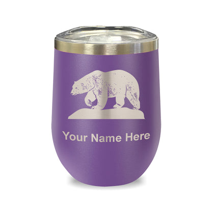 LaserGram Double Wall Stainless Steel Wine Glass, Polar Bear, Personalized Engraving Included