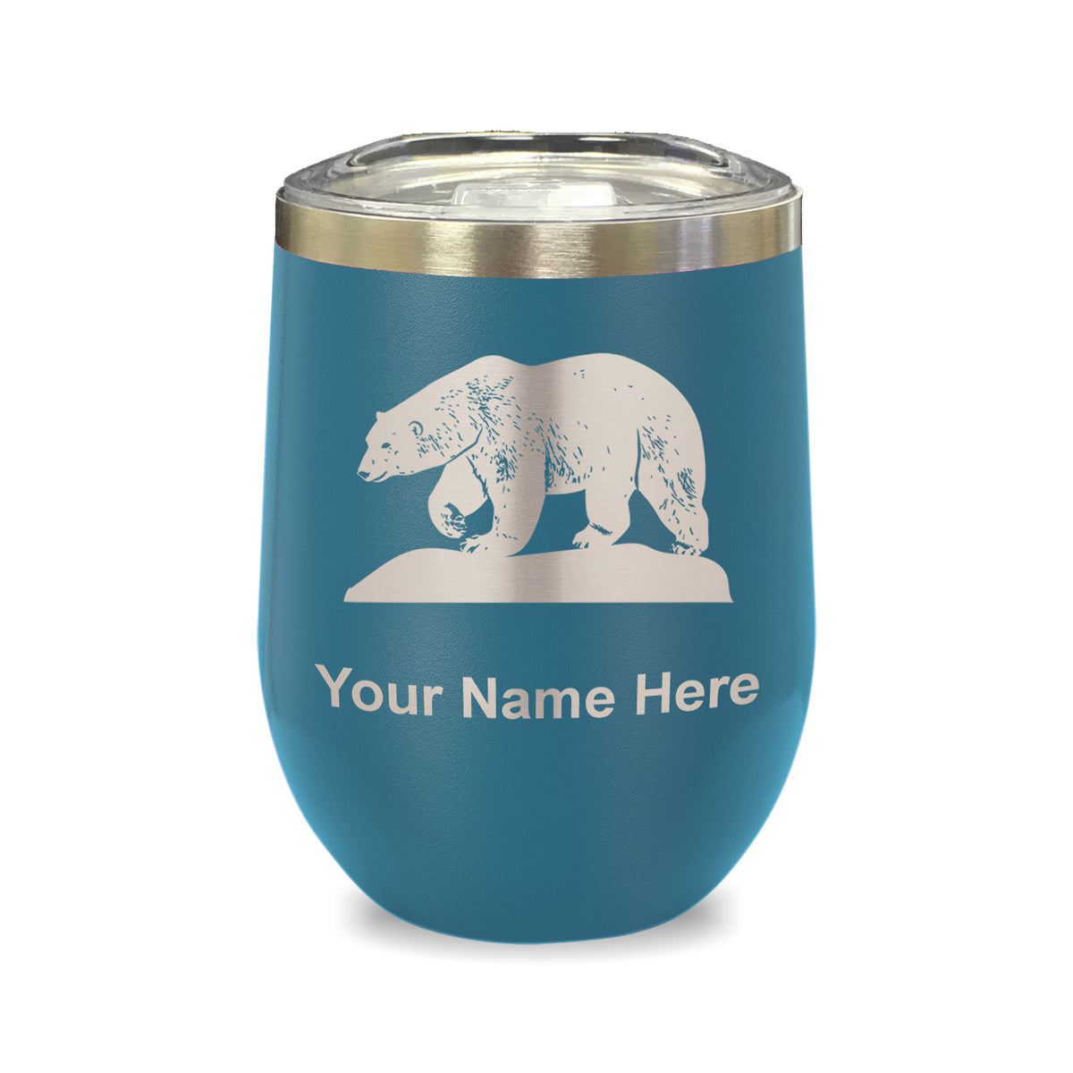 LaserGram Double Wall Stainless Steel Wine Glass, Polar Bear, Personalized Engraving Included