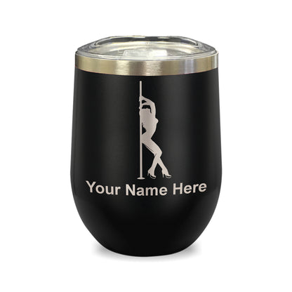 LaserGram Double Wall Stainless Steel Wine Glass, Pole Dancer, Personalized Engraving Included
