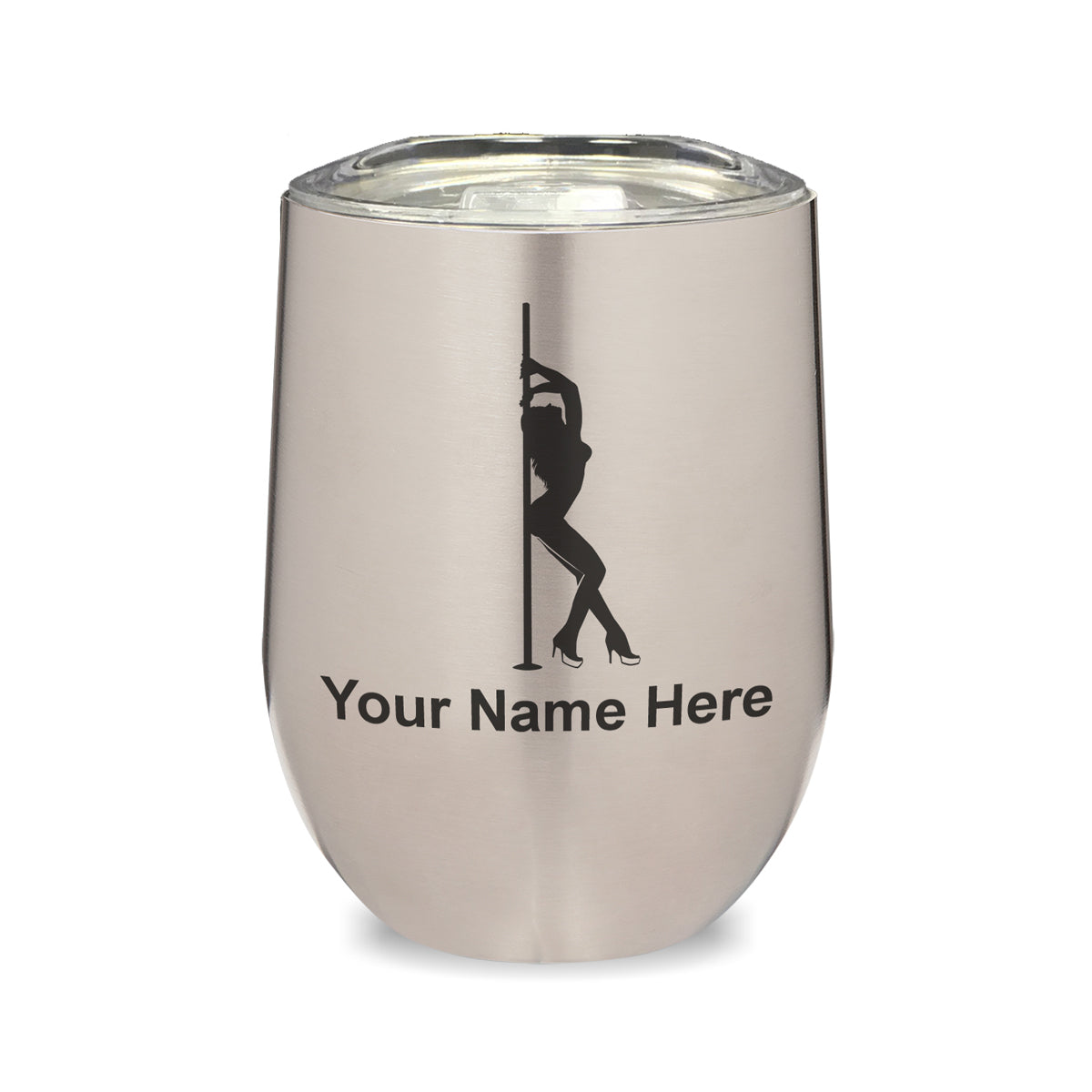 LaserGram Double Wall Stainless Steel Wine Glass, Pole Dancer, Personalized Engraving Included