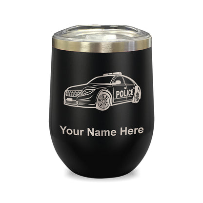 LaserGram Double Wall Stainless Steel Wine Glass, Police Car, Personalized Engraving Included