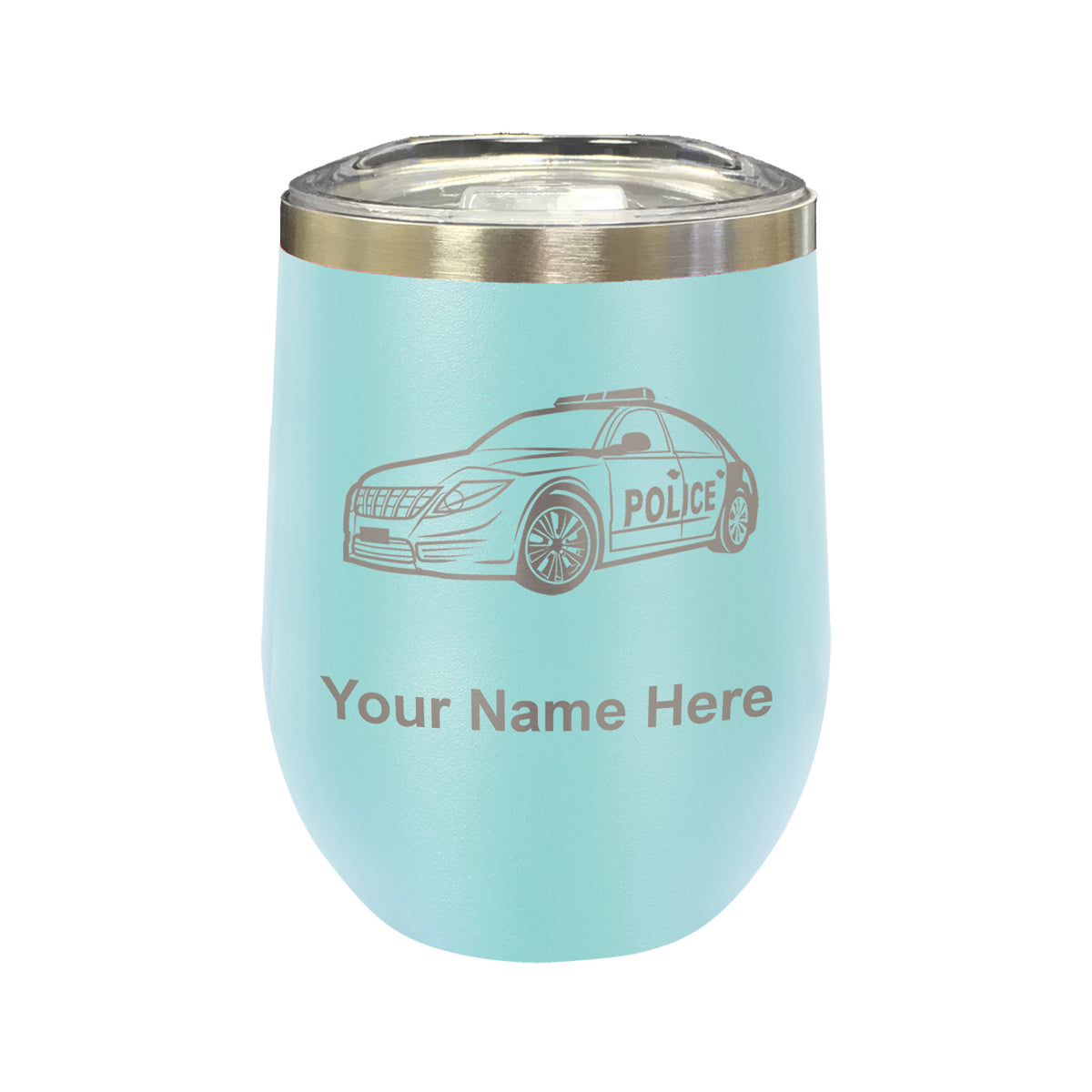 LaserGram Double Wall Stainless Steel Wine Glass, Police Car, Personalized Engraving Included