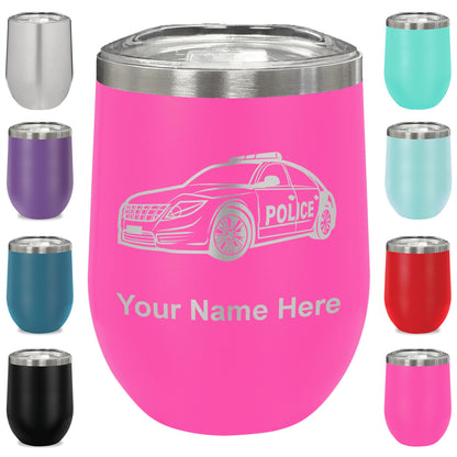 LaserGram Double Wall Stainless Steel Wine Glass, Police Car, Personalized Engraving Included