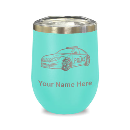 LaserGram Double Wall Stainless Steel Wine Glass, Police Car, Personalized Engraving Included