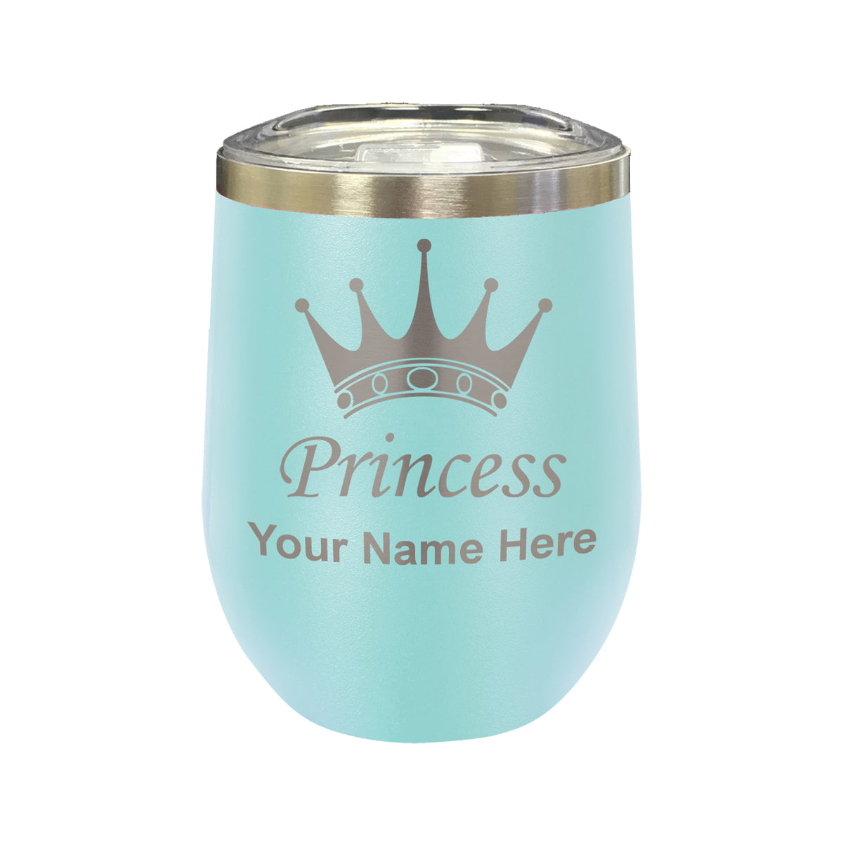 LaserGram Double Wall Stainless Steel Wine Glass, Princess Crown, Personalized Engraving Included